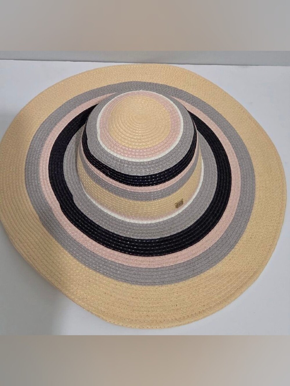 Ivanka Trump Wide Brim Floppy Sun Hat Woman’s Beige With Multicolor Acents